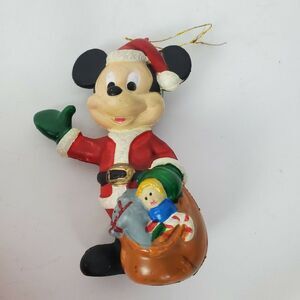 Vintage 80s Mickey Mouse Santa‎ Christmas Ornaments Walt Disney 4" Plastic